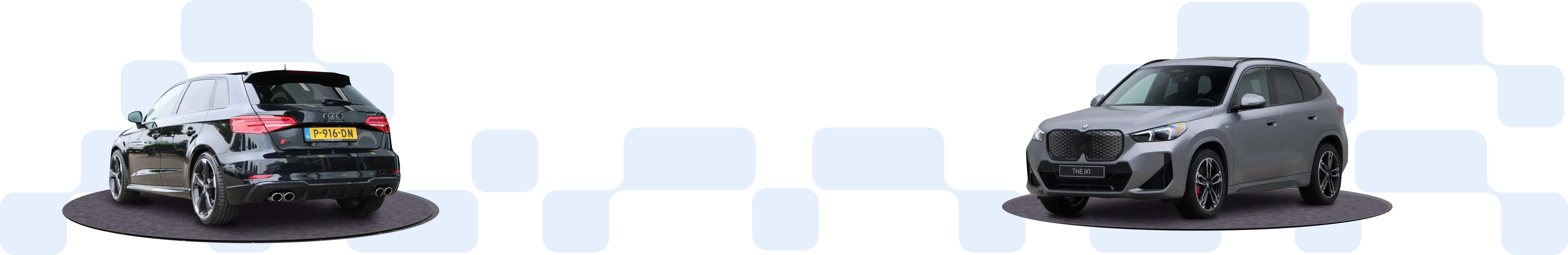 Car-View app interface met voor en na foto's van auto's